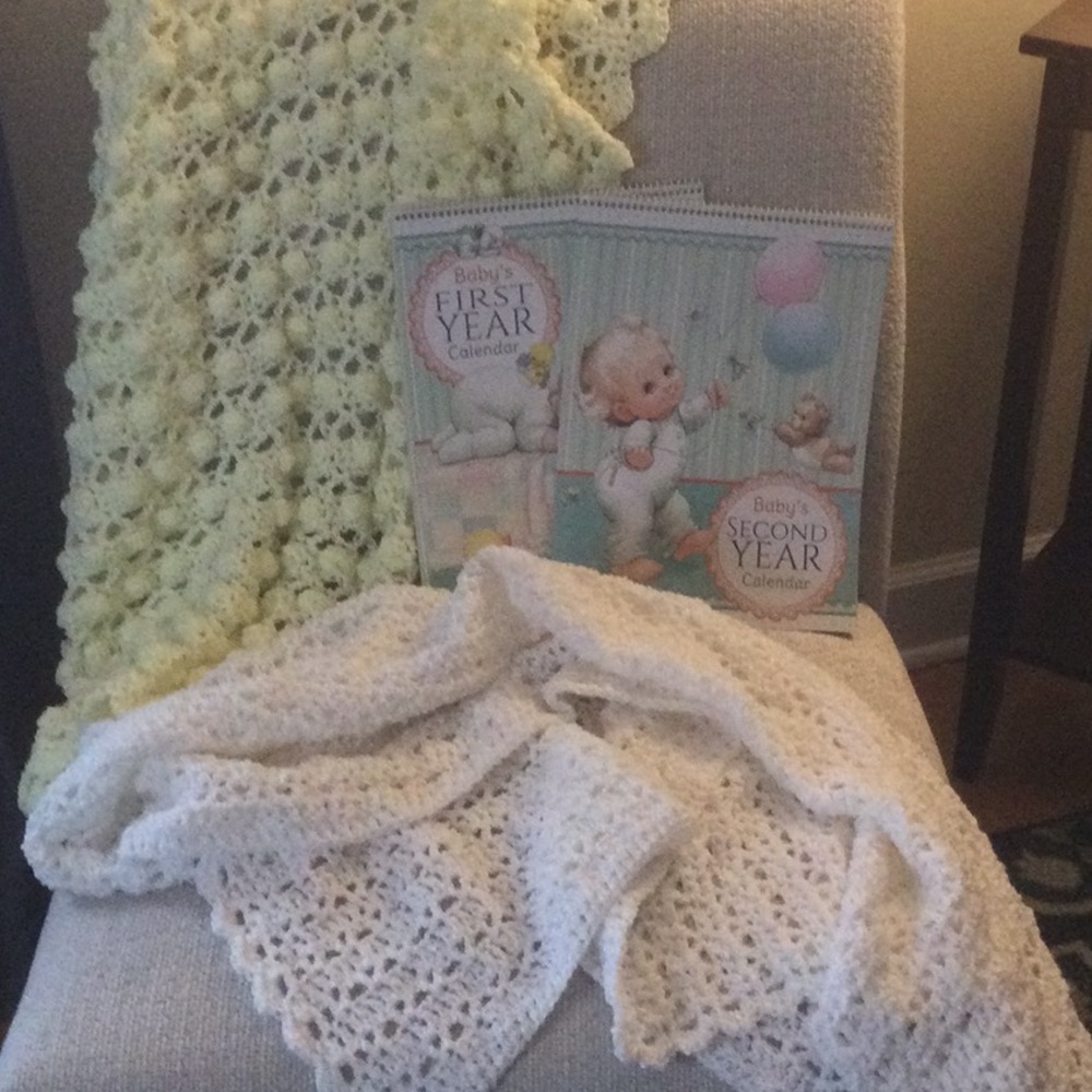 SOLD SOLD 2 baby afghans w/ 2 milestone calendars.